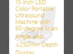 Máquina de ultrasonido portátil a color LED de 15 pulgadas con ángulo de escaneo de 60 grados y visualización de profundidad ≥250 mm